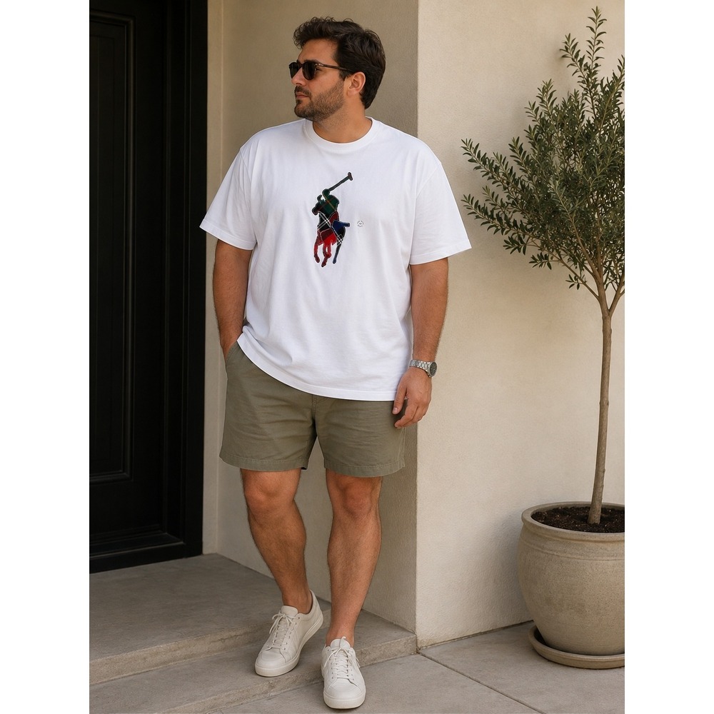 Polo Ralph Lauren Big Pony T-Shirt Mens XLT White NWT Plaid Patchwork Crewneck